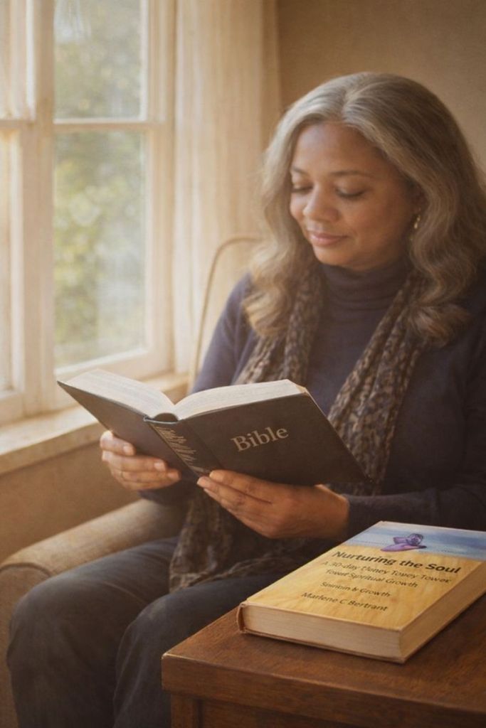 Marlene reading the bible.